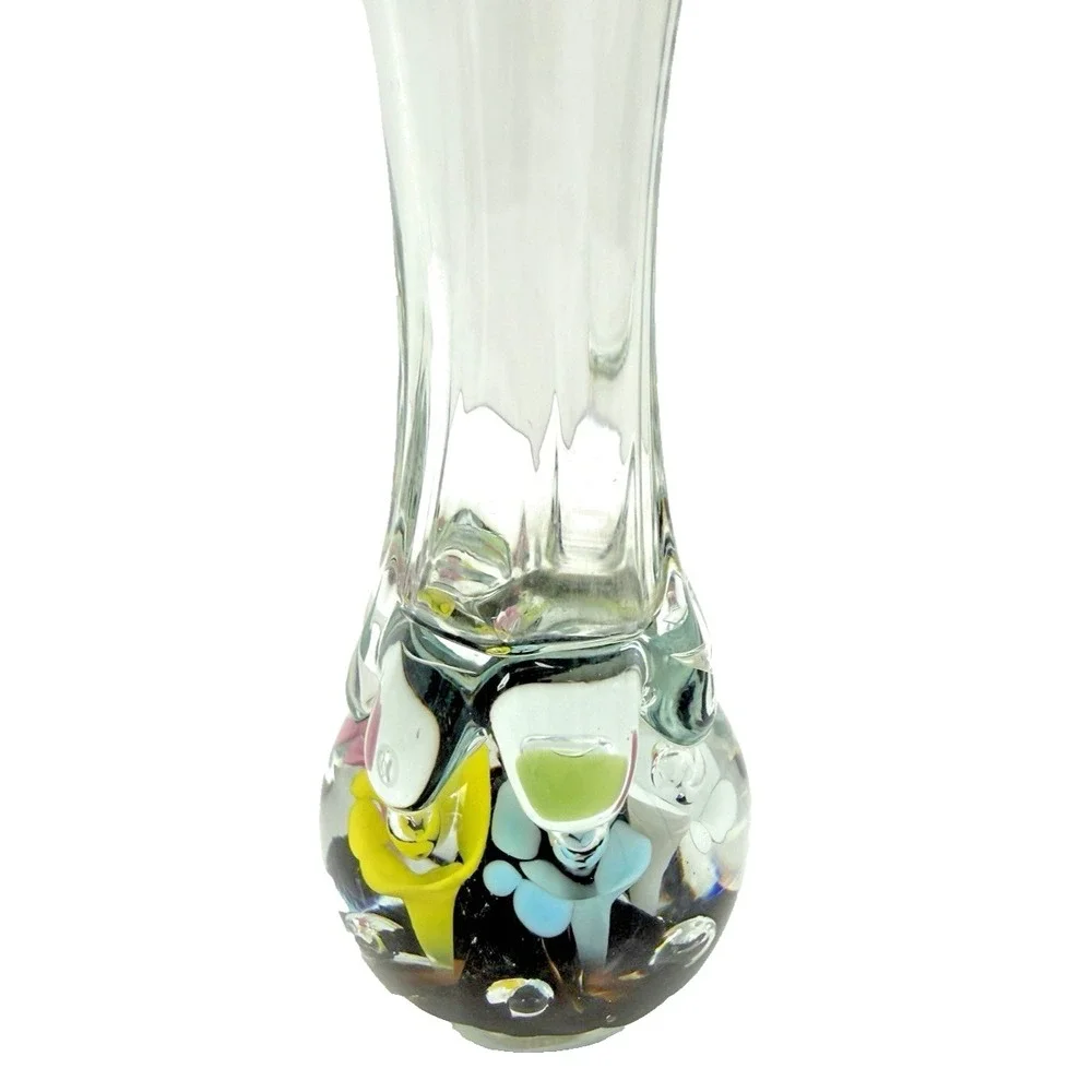 Vintage MCM St Clair Art Glass Bud Vase Pastel Flowers Handblown with Bubbles